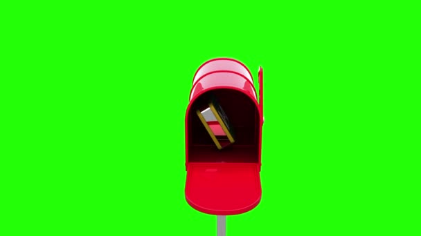 Yeşil arka plan üzerinde posta kutusundaki posta simgesini — Stok video
