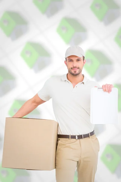 Delivery man with cardboard box — Stock Photo, Image