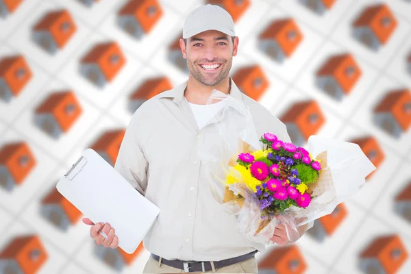 Hombre con entrega de flores sujetapapeles —  Fotos de Stock