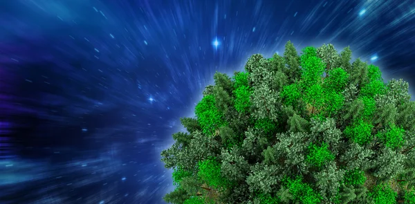 Esfera cubierta de bosque contra el espacio exterior — Foto de Stock