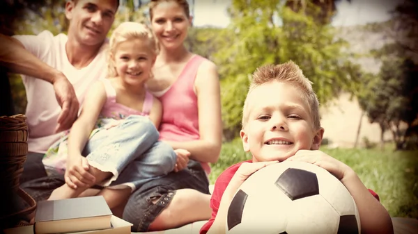 Little boy having fun with a soccer ball — Stock Fotó