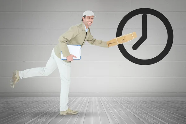 Happy delivery man running — Stock Photo, Image