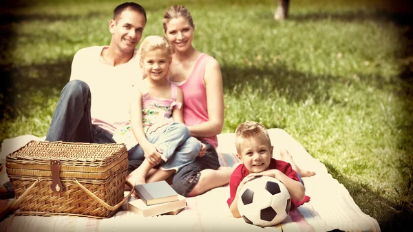 Ebeveynler ve çocuklar rahatlatıcı bir piknikte — Stok fotoğraf