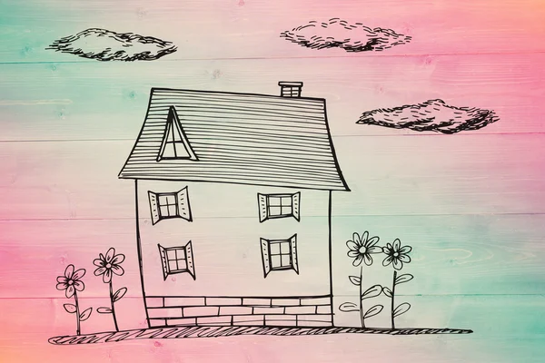 Композитне зображення будинку для малювання дитини — стокове фото