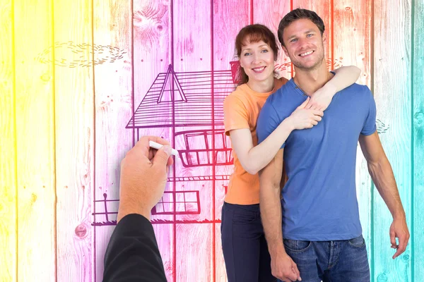 Imagem composta de casal feliz olhando para a câmera — Fotografia de Stock