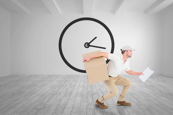 Delivery man with cardboard box — Stock Photo, Image