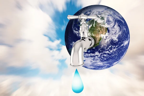 Zusammengesetztes Bild der Erde mit Wasserhahn — Stockfoto