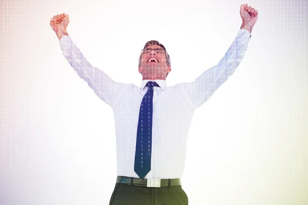 Excited businessman with glasses cheering — Stock Photo, Image