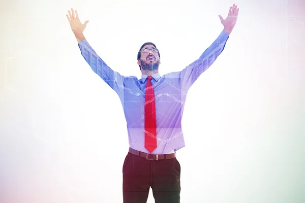Happy cheering businessman raising his arms — Stock Photo, Image