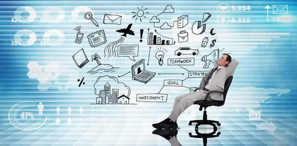 Composite image of businessman relaxing in swivel chair — Stock Photo, Image