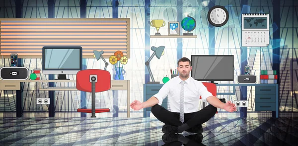 Composite image of businessman meditating in lotus pose — Stock Photo, Image