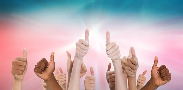 Composite image of hands showing thumbs up — Stock Photo, Image