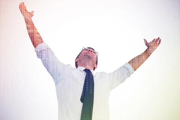 Handsome businessman cheering with arms up — Stock Photo, Image