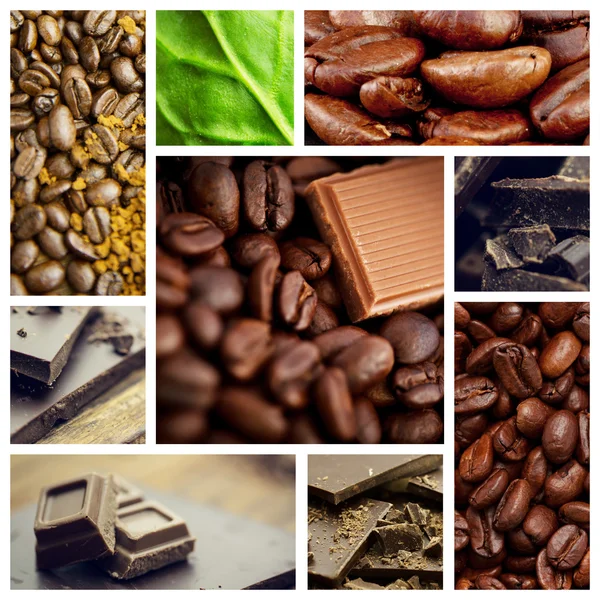 Piece of chocolate and coffee seeds together — Stock Photo, Image