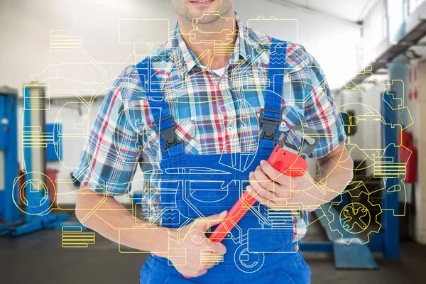 Plumber holding monkey wrench — Stock Photo, Image