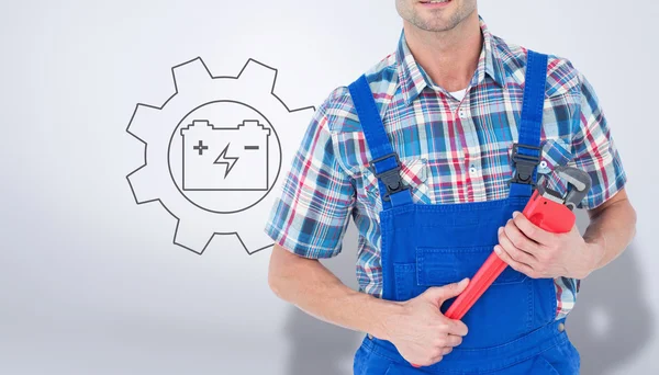 Plumber holding monkey wrench — Stock Photo, Image