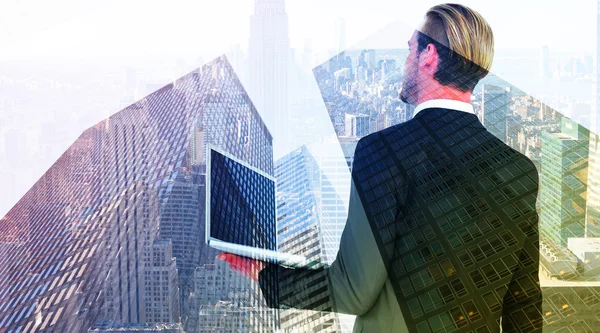 Businessman scrolling on his digital tablet — Stock Photo, Image