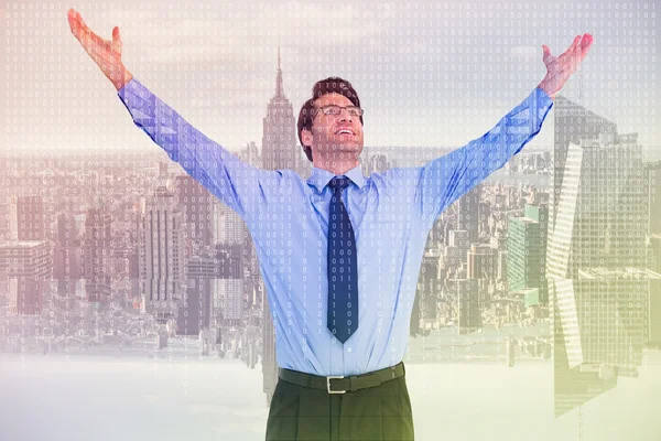 Cheering businessman with his arms raised up — Stock Photo, Image