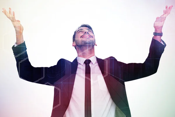 Businessman cheering with hands raised — Stock Photo, Image