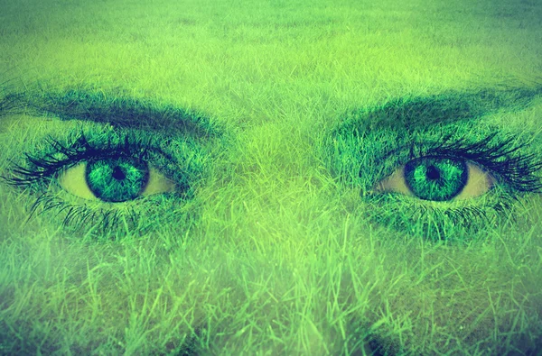 Grass overlay on face — Stock Photo, Image