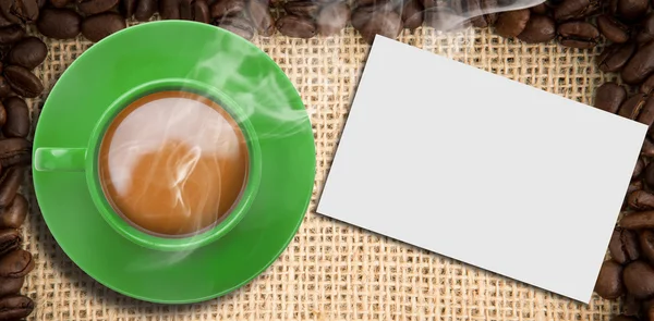 Złożony obraz zielony kubek kawy — Zdjęcie stockowe