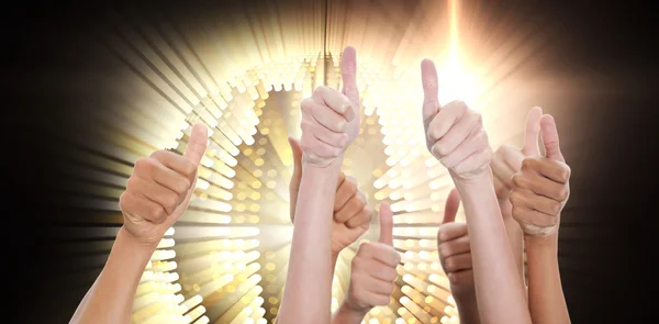 Composite image of hands up and thumbs raised — Stock Photo, Image