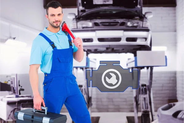 Repairman with toolbox and monkey wrench — Stock Photo, Image