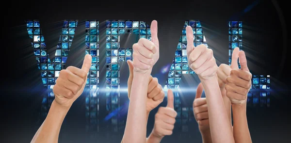 Composite image of hands up and thumbs raised — Stock Photo, Image