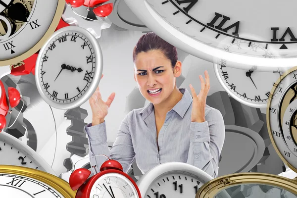 Composite image of frustrated businesswoman shouting — Stock Photo, Image