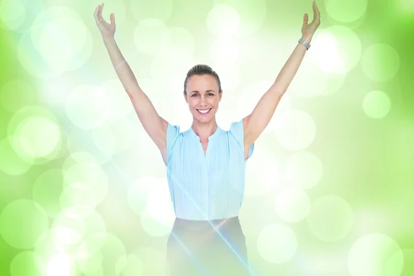 Businesswoman with arms raised — Stock Photo, Image