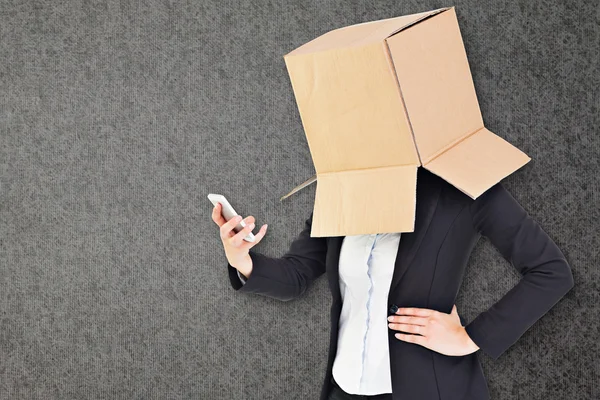 Imagem composta de empresária anônima com as mãos para cima — Fotografia de Stock