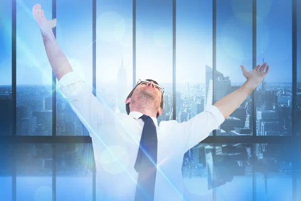 Handsome businessman cheering with arms up — Stock Photo, Image