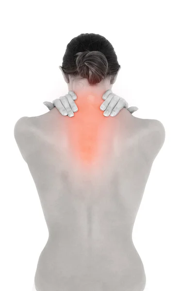 Resaltado dolor de cuello de la mujer — Foto de Stock