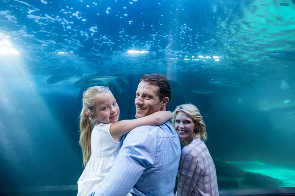 Семья за аквариумом — стоковое фото
