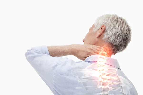 Highlighted spine pain of man — Stock Photo, Image