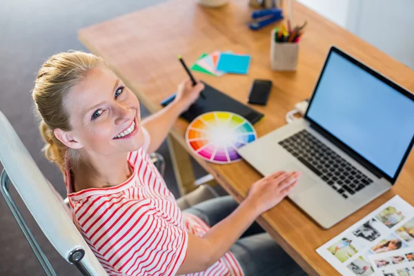 Designer working with colour wheel and digitizer — Stock Photo, Image