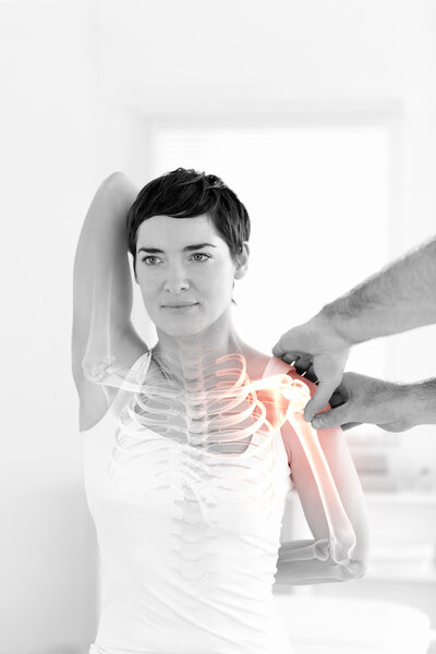 Highlighted bones of woman at physiotherapist Royalty Free Stock Photos