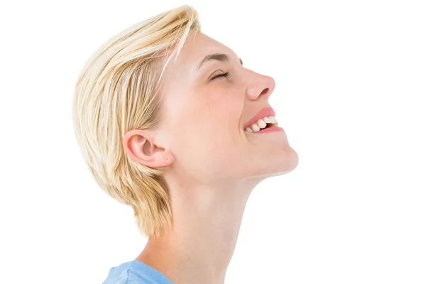 Glada blonda kvinnan ler — Stockfoto