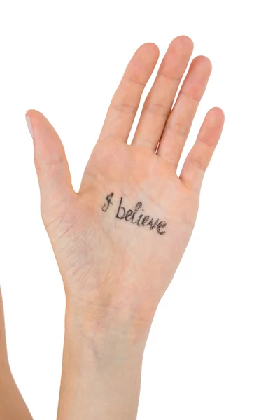 Hand showing the words I believe — Stockfoto