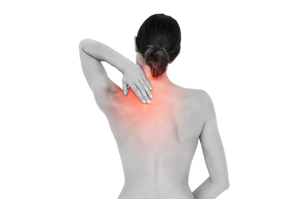 Выделенная боль в спине женщины — стоковое фото