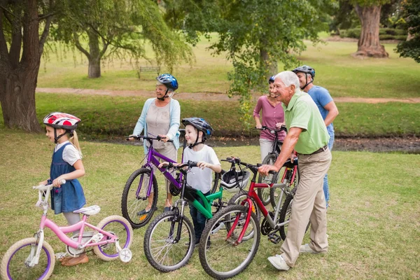 Joyeux famille sur leur vélo au parc — Photo