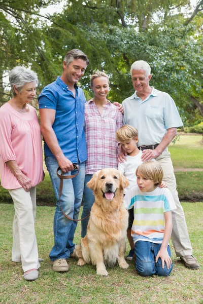 Famiglia felice nel parco con il cane — Foto Stock