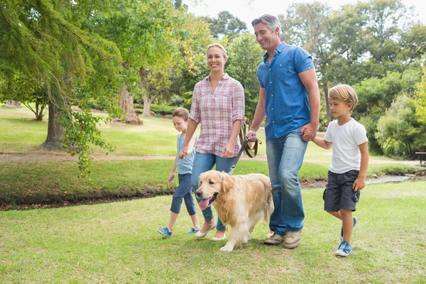 自分の犬を公園で幸せな家族 — ストック写真