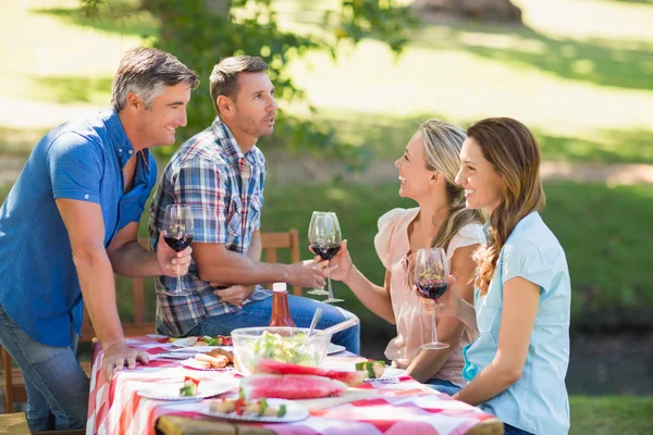 Happy friends toasting at the park — Stock Photo, Image