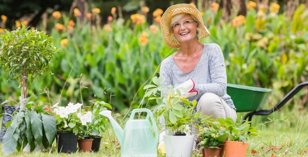 Felice nonna giardinaggio — Foto Stock