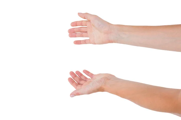 Vrouw presenteren met haar handen — Stockfoto