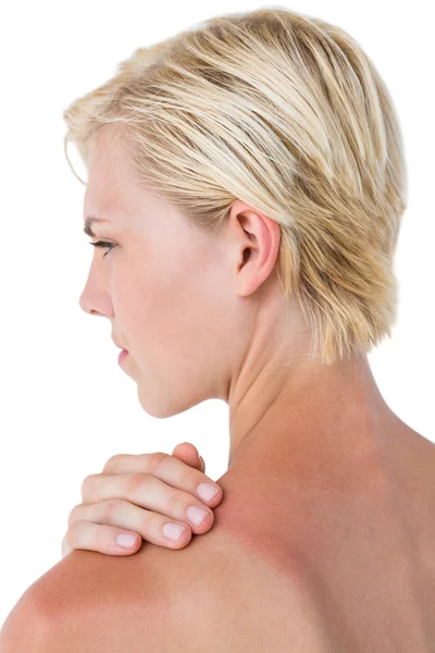 Woman having shoulder pain — Stock Photo, Image