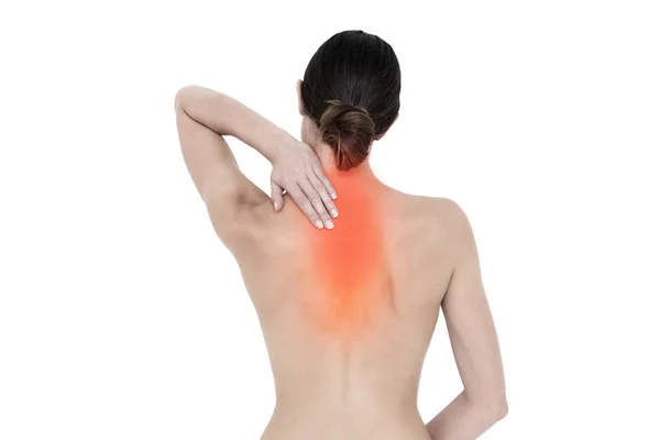Підсвічений біль у спині жінки — стокове фото