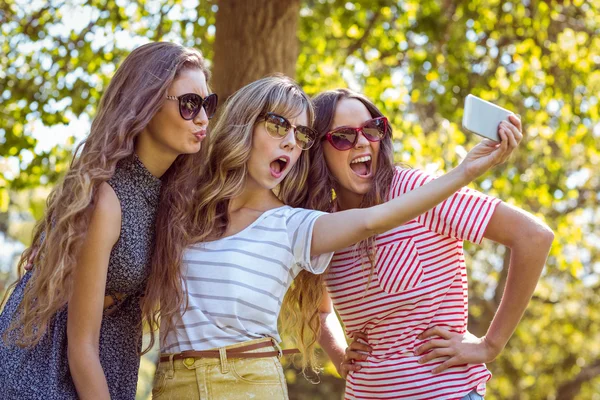 Glada vänner att ta en selfie — Stockfoto