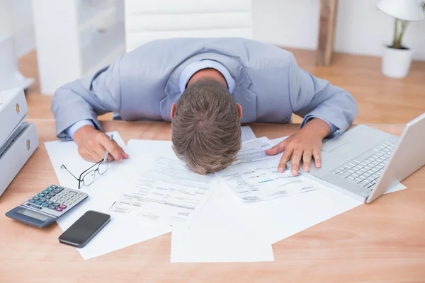 Businessman being depressed by accounting — 스톡 사진
